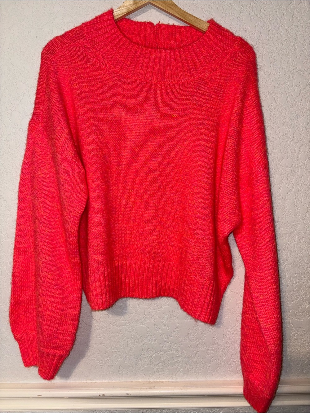 American Eagle Outfitters Neon Red Ribbed Crewneck Sweater